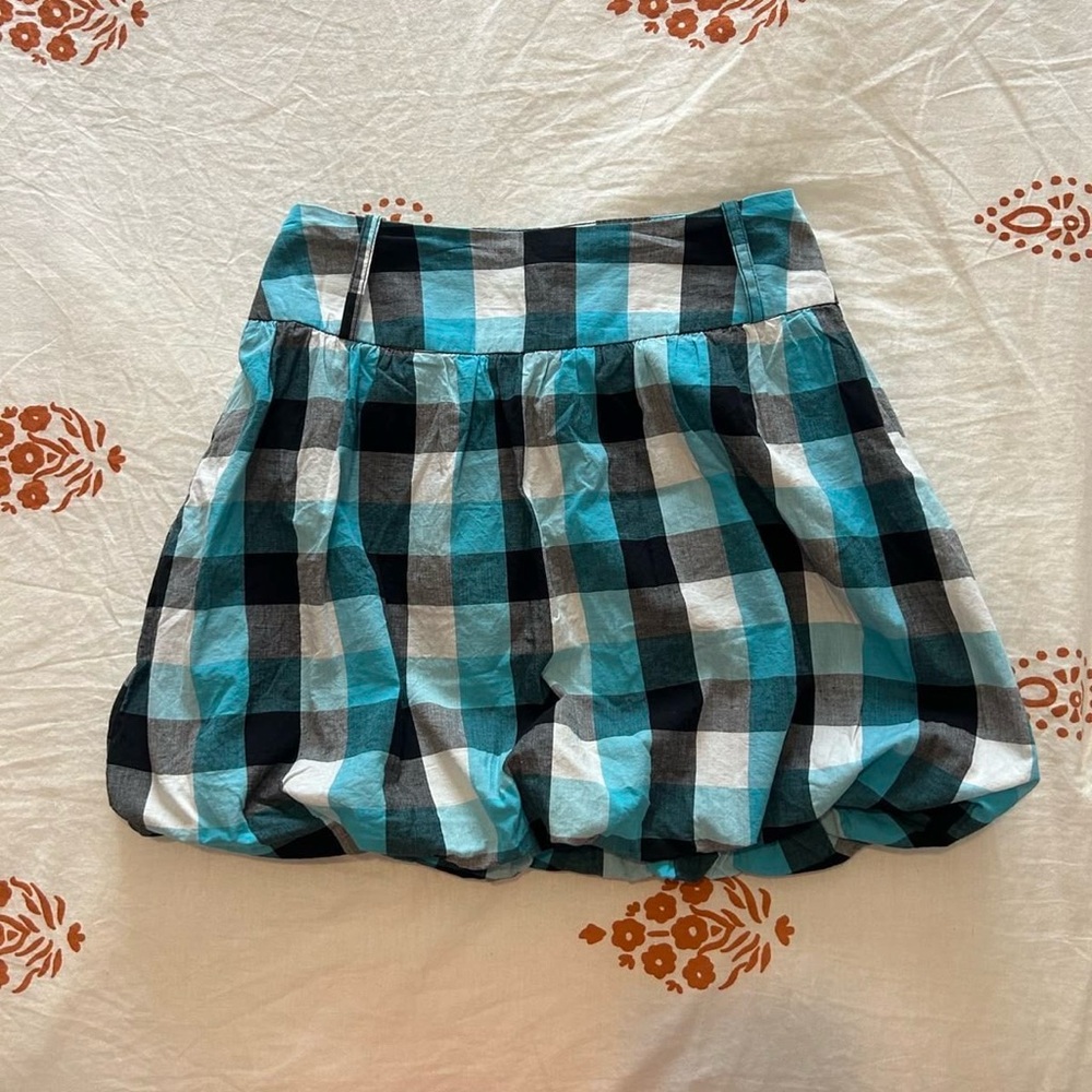 Blue Black White Buffalo Check Bubble Skirt